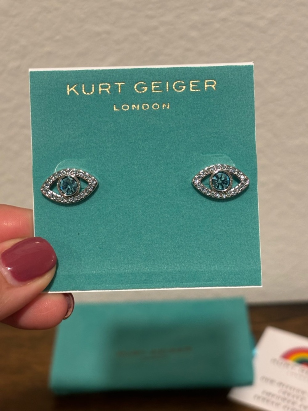 Kurt Geiger Teal Crystal Evil Eye Stud Earrings - Picture 5 of 5